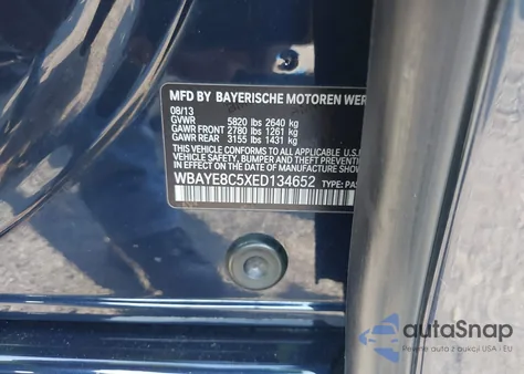 2014 BMW Alpina B7 from USA, damaged, VIN WBAYE8C5XED134652